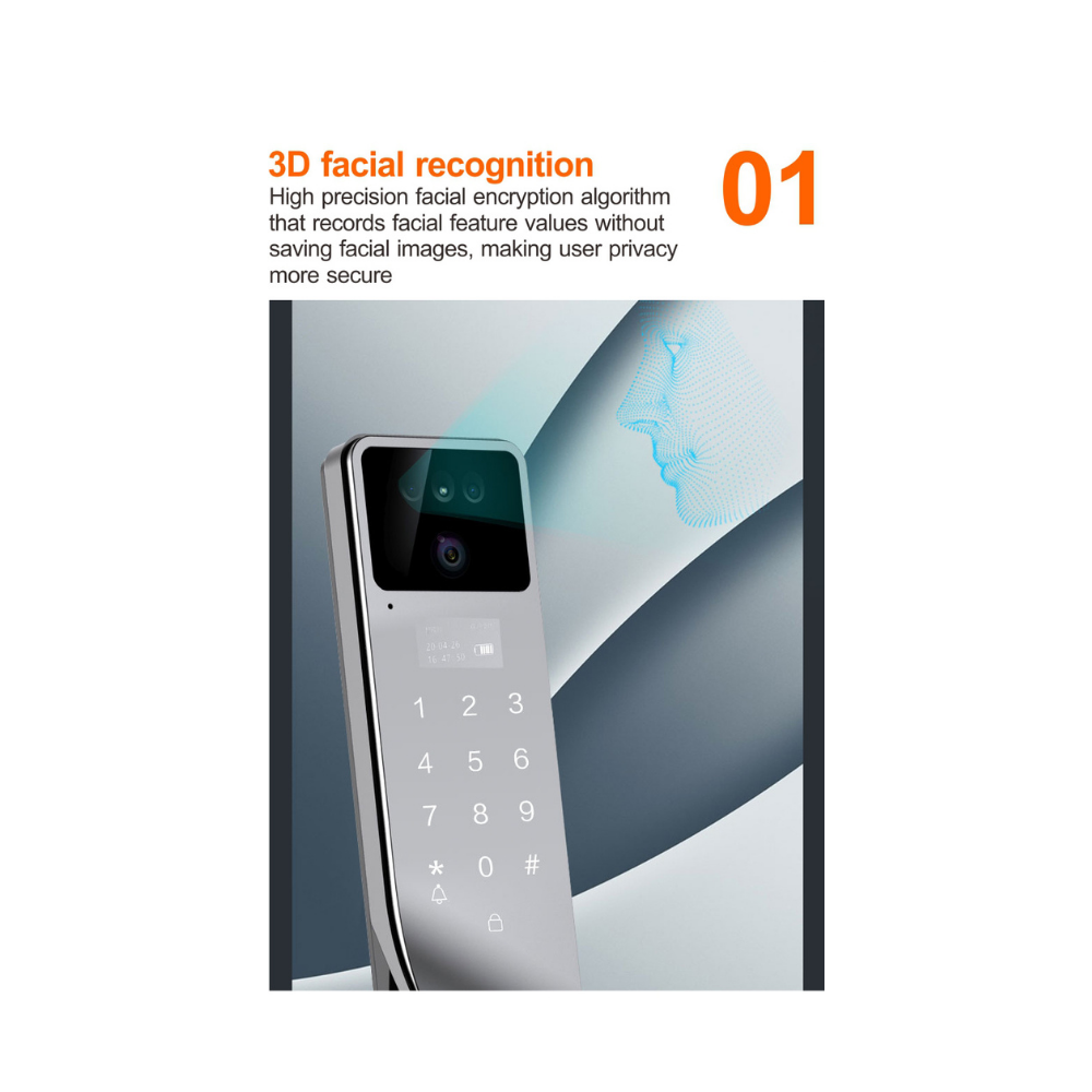 Serrure intelligente avec reconnaissance Serrure intelligente grise avec reconnaissance faciale