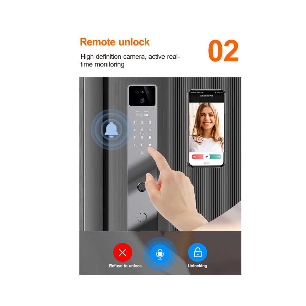 Serrure intelligente avec reconnaissance Serrure intelligente grise avec reconnaissance faciale