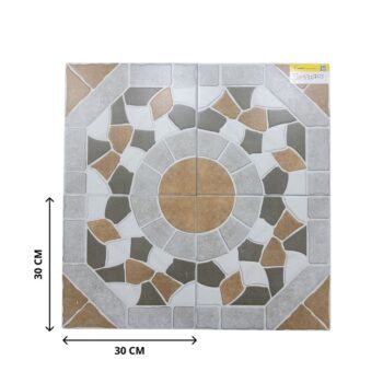 Carreau Antidérapant 30x30 cm avec Motif Circulaire Beige, Gris et Blanc.