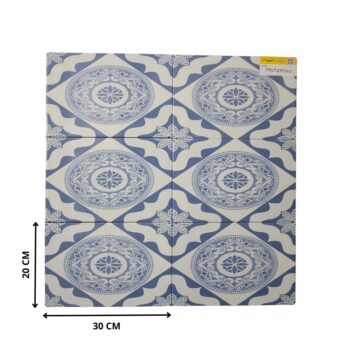 Faïence décorative 20x30 cm motif géométrique bleu et blanc