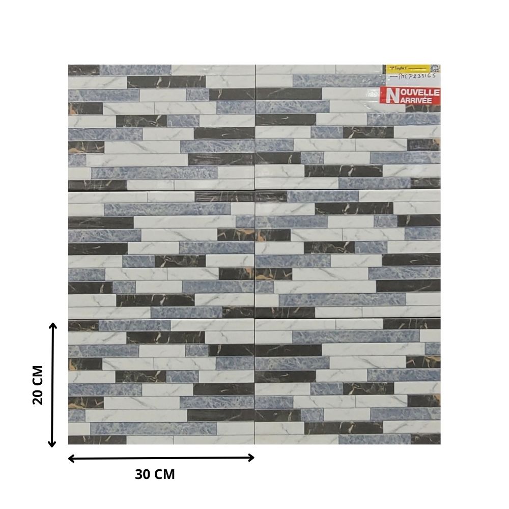 30 CM 6 Faïence x cm design linéaire gris noir et blanc style moderne